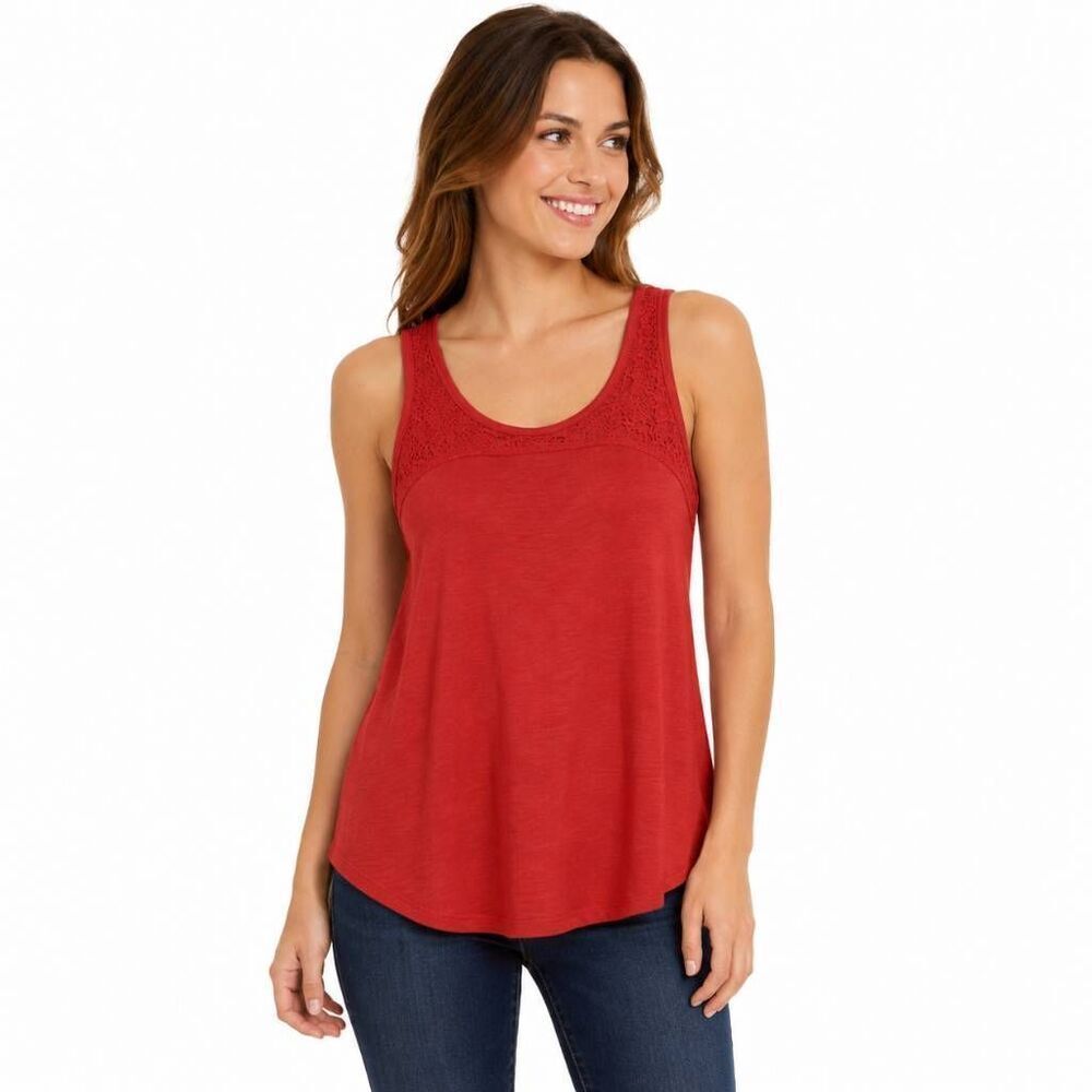 Maurices Red Lace Yoke Tank Top Small